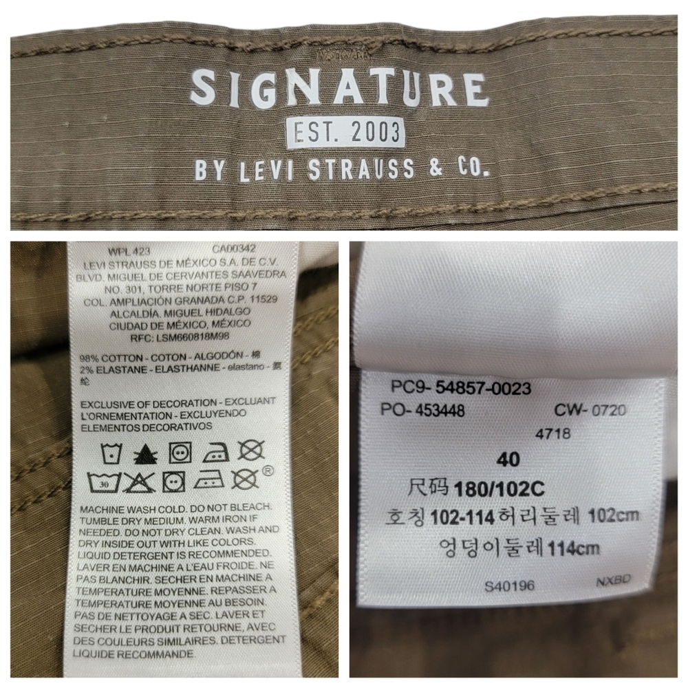 Signature by Levi Strauss Cargo Shorts Khaki Brown Neutral Pockets Men’s Size 40 - Picture 14 of 17